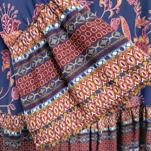 Beach Lunch Lounge Boho Floral Tunic Top 3/4 Bell Sleeve - Picture 6 of 13